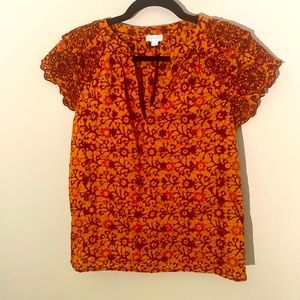 Jennifer & Grace Eyelet Embroidered Boho Short Sleeve Blouse